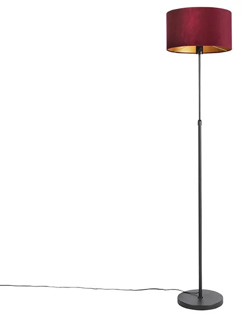 Vloerlamp zwart met velours kap rood met goud 35 cm - Parte