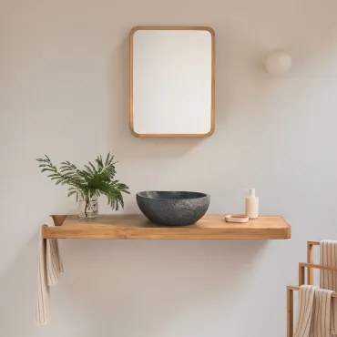 Conjunto Van Meubel 130x45 Cm Hangend In Teakhout Neill Teakhout & Onregelmatige In Zwart Cement ↔︎40 Cm Fedro & - Sklum