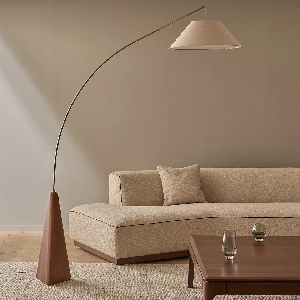 Staande lamp in massief eiken, gebeitst in notenhoutkleur, NESTWOOD