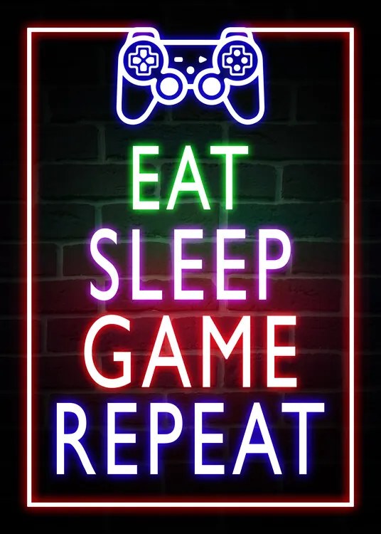 Ilustratie Eat Sleep Game Repeat-Gaming Neon Quote