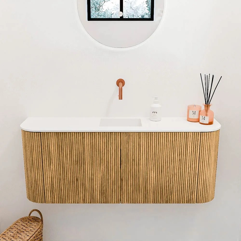 Mondiaz Joya 105cm toiletmeubel ronding links/rechts oak met wastafel faye midden zonder kraangat talc