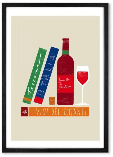 Wine & Books I vini d'italia, 48 x 65 cm (A2), ingelijste kunst print, multi