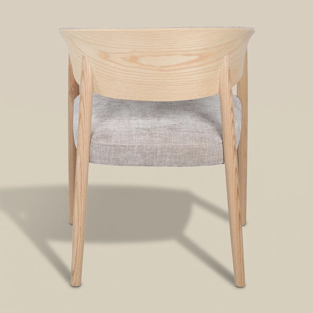 Eetkamerstoel Gebogen Hout Met Beige Stof
