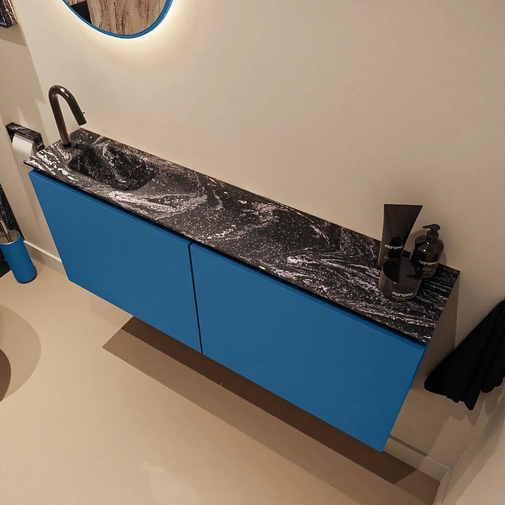 Mondiaz Ture DLux toiletmeubel 120cm jeans met wastafel lava links met kraangat