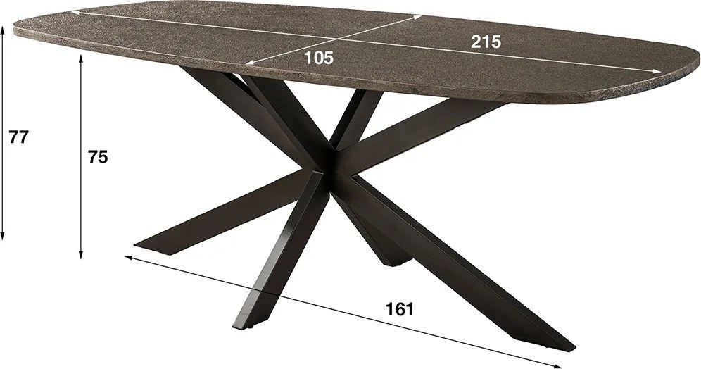 Ovale Eettafel Met Brons Blad 180cm - 215 X 105cm.