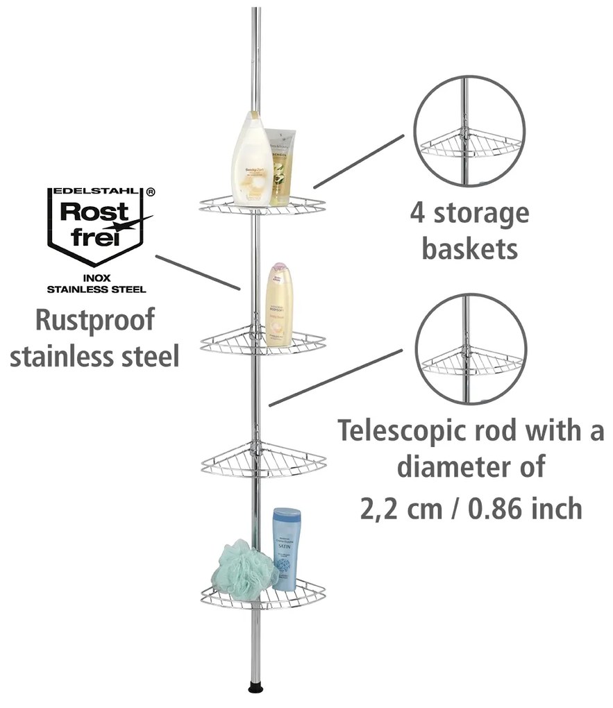 Wenko telescopisch doucherek prea RVS glans