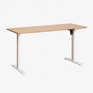 Elektrisch Verstelbaar Rechthoekig Bureau Met Geheugenfunctie Van Hout En Ijzer Serpi Eikenhout & Wit & ↔︎ 140 Cm - Sklum
