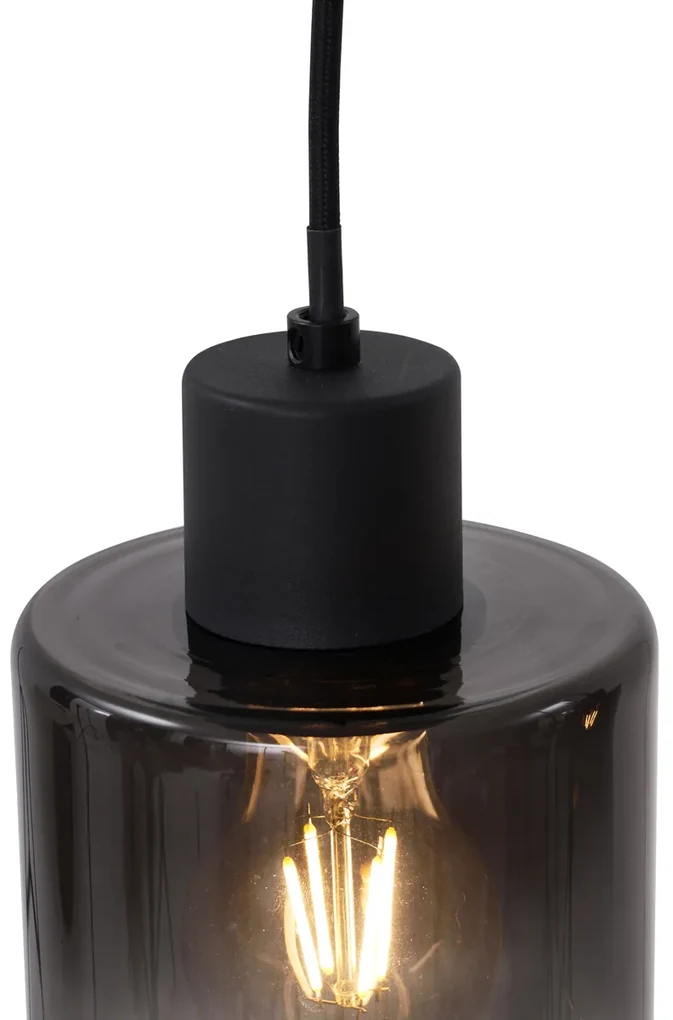 Eettafel / Eetkamer Moderne hanglamp zwart met smoke glas 4-lichts - Dame Modern E27 rond Binnenverlichting Lamp