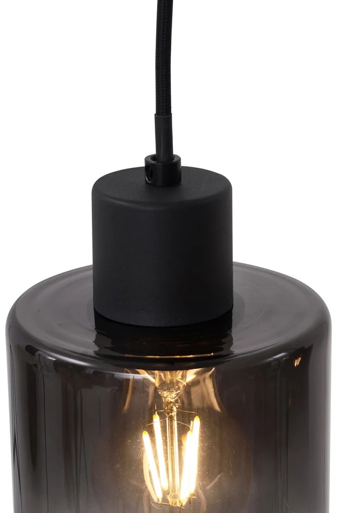 Moderne hanglamp zwart met smoke glas 4-lichts - Dame