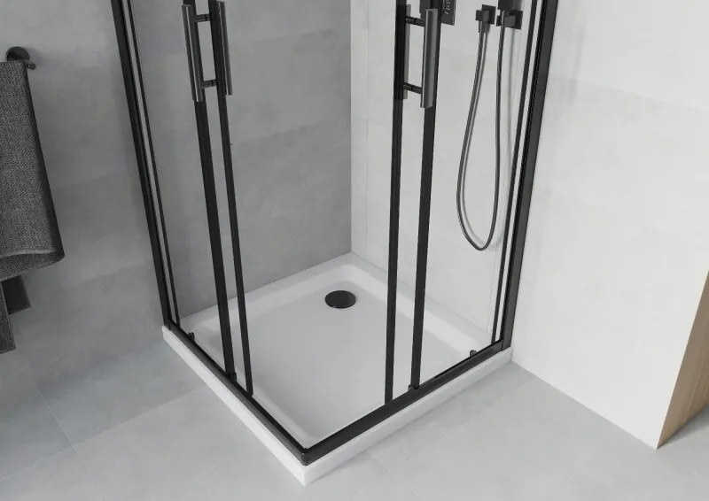 Mexen Rio vierkante douchecabine 70 x 70 cm, transparant, zwart + Flat douchebak, wit - 860-070-070-70-00-4010B