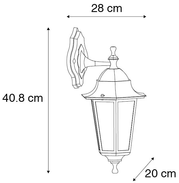 Klassieke buiten wandlantaarn zwart IP44 - New Orleans Down Klassiek / Antiek, Landelijk / Rustiek E27 IP44 Buitenverlichting rond
