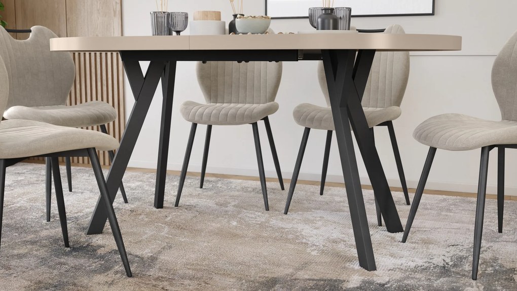Mazzoni EXPANSO Kasjmier / zwarte poten - OVALE UITSCHUIFTAFEL 160-360 cm VOOR 16-18 PERSONEN