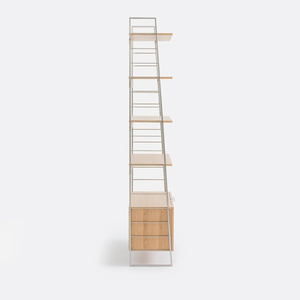 Etagère van eiken, fineer en chroom, H190 cm, Watford
