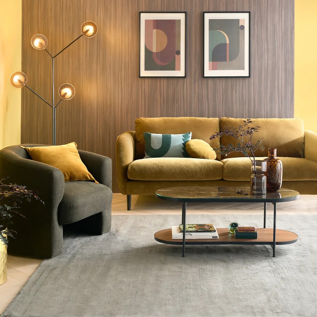 Voetlamp in smeedijzer en amberkleurig glas, Palma