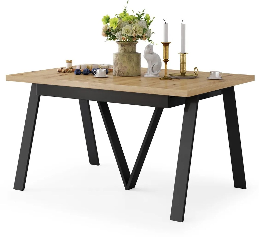 AVERY eik Artisan/onderkant zwart - LOFT/INDUSTRIËLE TAFEL VOOR WOONKAMER / EETKAMER UITKLAPBAAR TOT 330 cm!