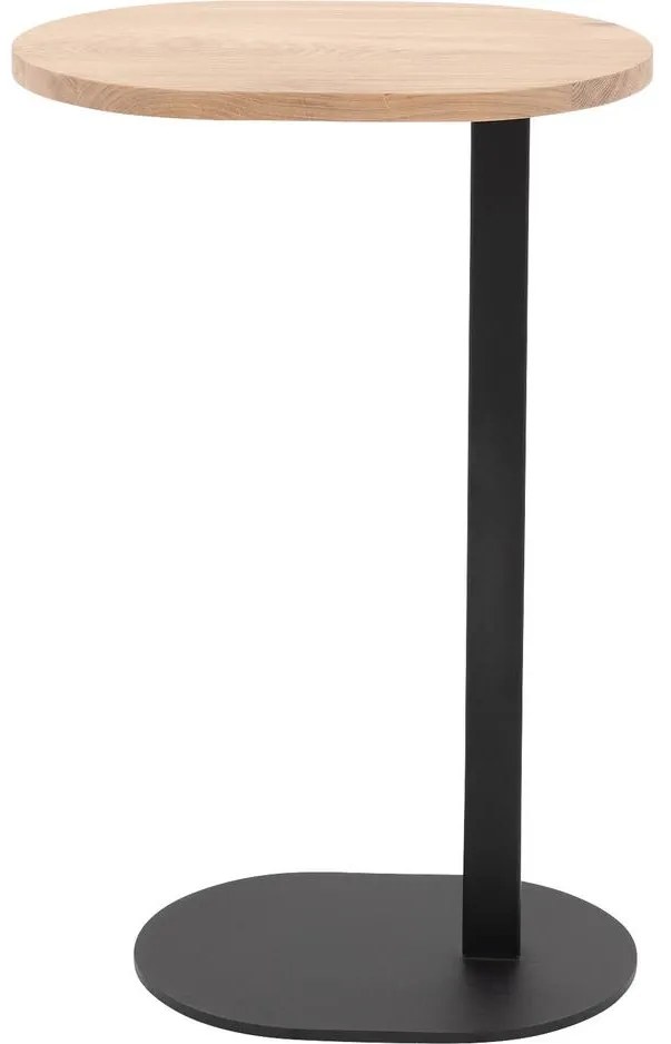 Goossens Nachtkastje Oval, Voet ovaal metaal ral 9005 zwart, blad massief eik