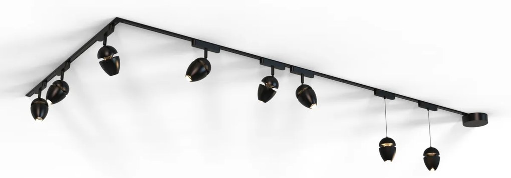 LED Railsysteem met 6 Spot / Opbouwspot / Plafondspots en 2 hanglampen zwart 1-fase - Magnetic Eggy Modern Binnenverlichting Lamp