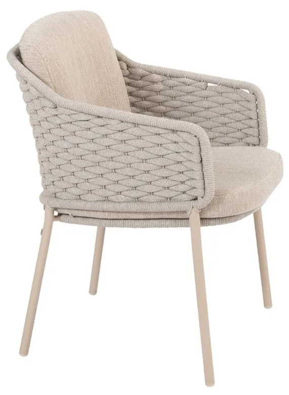 4 Seasons Outdoor Eros tuinset latte met teak Prado tafel Ø 130 cm Tuinset beige weerbestendig