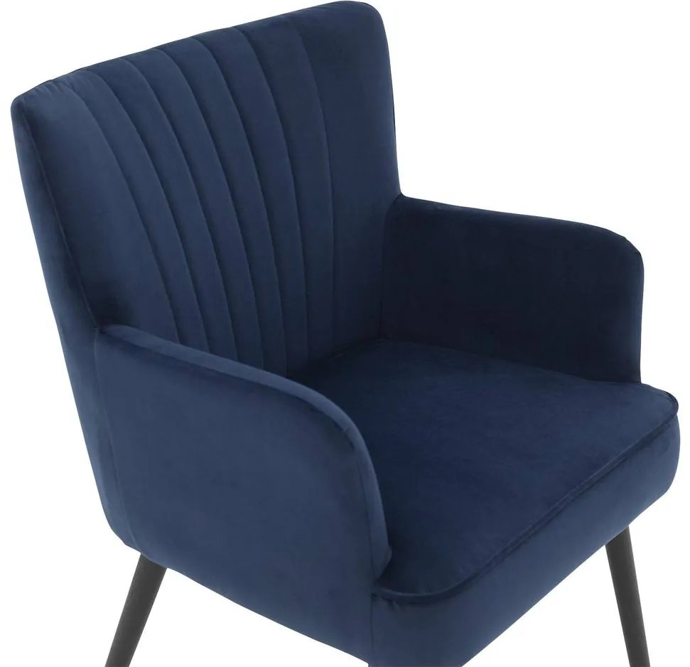 Goossens Eetkamerstoel Rob blauw velvet stof met armleuning, urban industrieel