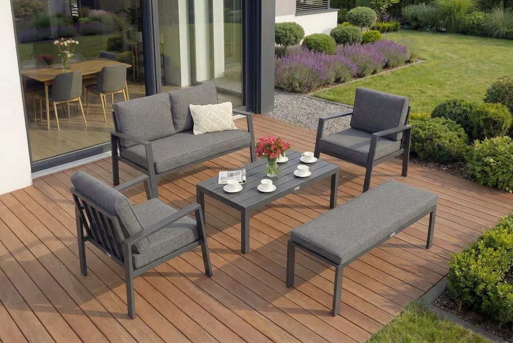 Zakintos Coffee 4 aluminium set met bankje antraciet Garden Point