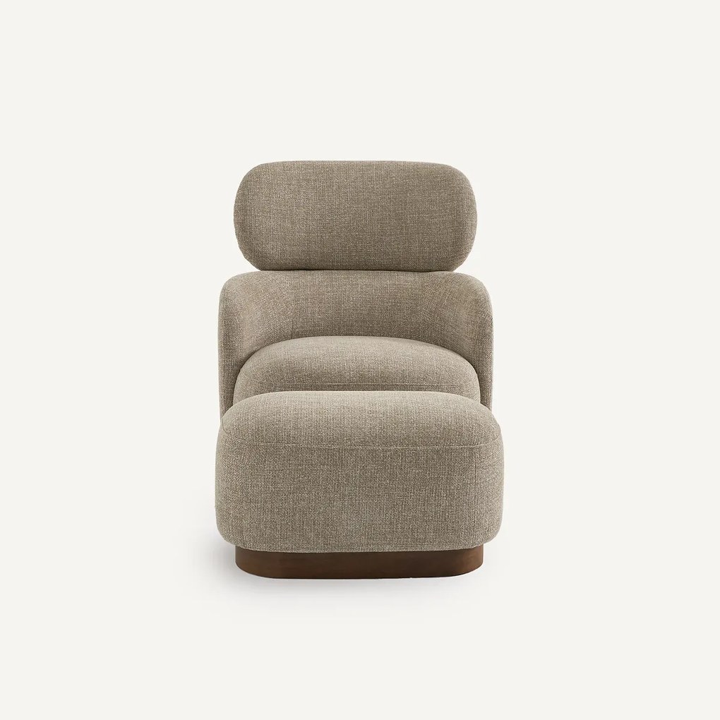 Draaifauteuil met voetensteun, gemêleerde stof en walnootfineer, JESPER