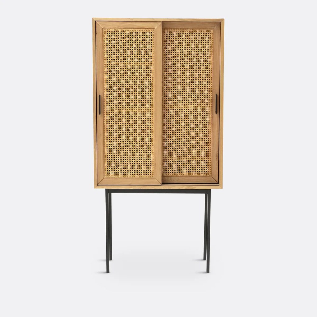 Eiken dressoir met fineer, 2 deuren met rieten panelen, Waska