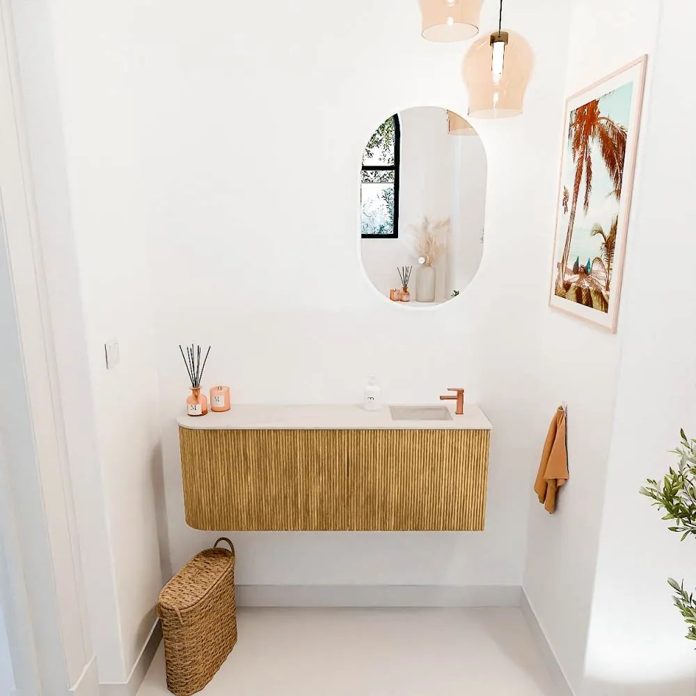 Mondiaz Joya DLux 110cm toiletmeubel ronding links oak met wastafel faye rechts 1 kraangat meli