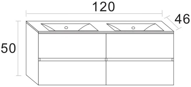 Badstuber Corbo badkamermeubel 120cm licht eiken met wastafel 2 kraangaten