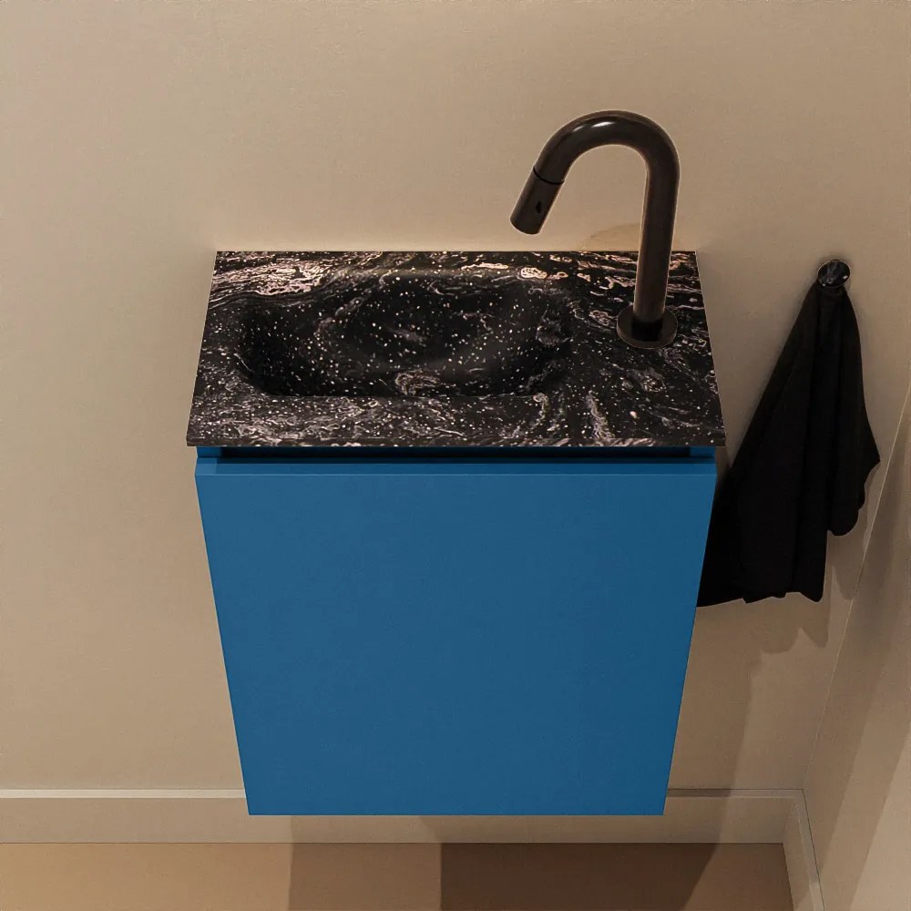 Mondiaz Ture DLux toiletmeubel 40cm jeans met wastafel lava links met kraangat