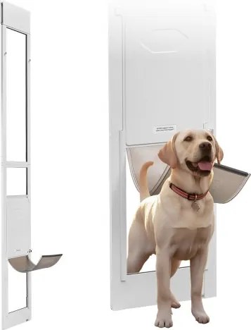 VEVOR Hondenluik voor glazen schuifdeur, hoogteverstelbaar van 2311–2439 mm, frame van aluminiumlegering met draaibare metalen scharnieren en slotontwerp, afmetingen gordijn 260,4 x 412,8 mm, wit