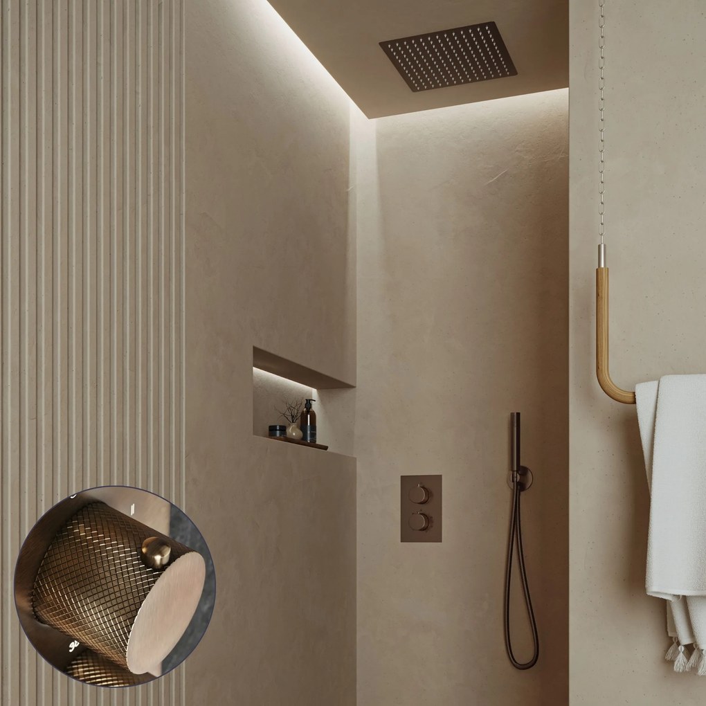Saniclear Cube Curved inbouw regendouche met inbouw douchekop 30x30cm verouderd messing
