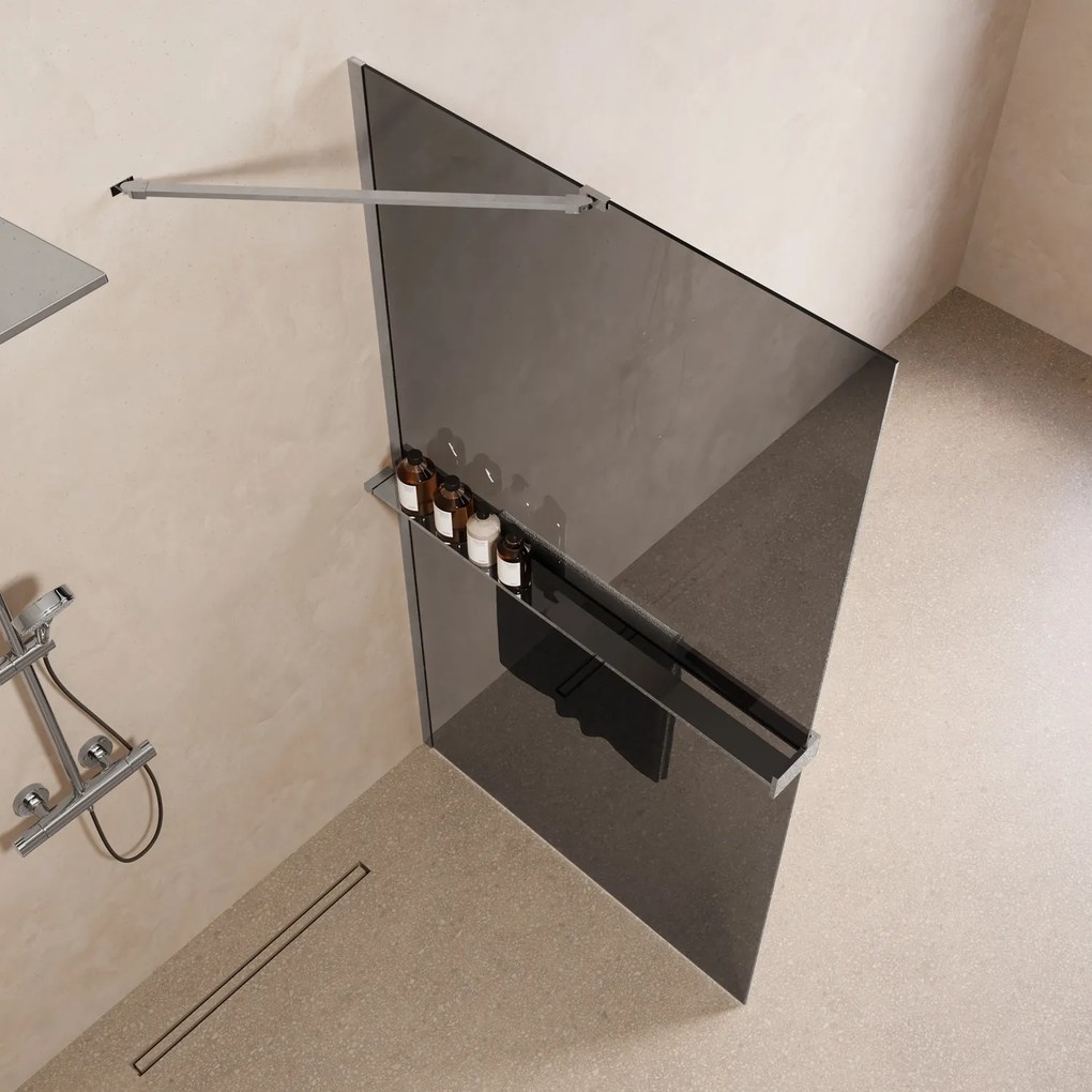Saniclear Oblique inloopdouche 90cm met handdoekhouder en rookglas chroom