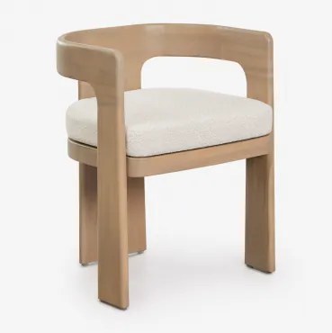 Pack Van 4 Tuinstoelen Met Armleuningen Van Acaciahout En Bouclé-stof Kandroa Lichte Acaciekleur - Sklum