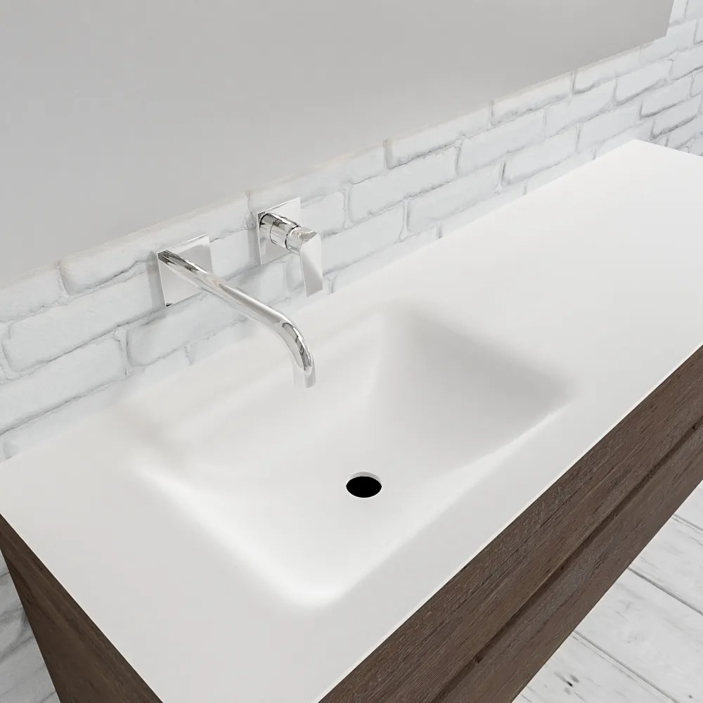 Zaro Valencia Solid Surface badmeubel 150cm donker eiken zonder kraangat spoelbak links met 2 lades