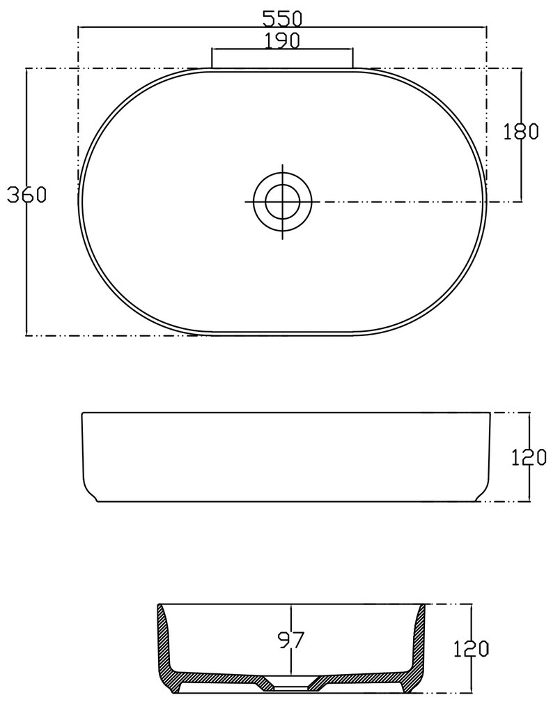 Sapho Infinity Oval waskom 55x36cm mat zwart