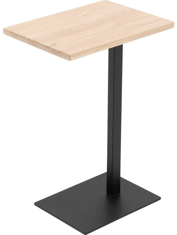 Goossens Nachtkastje Tangel, Voet vierkant metaal ral 9005 zwart, blad massief eik
