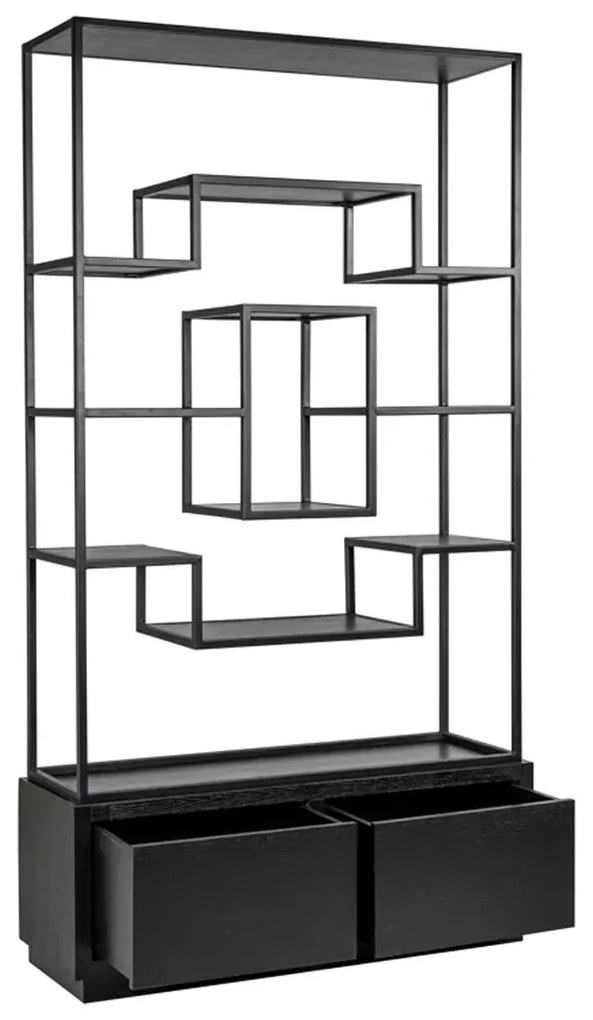 Richmond Interiors Bonvoy Open Vakken Kast Asymmetrisch Zwart Eiken - 120x40x222cm.