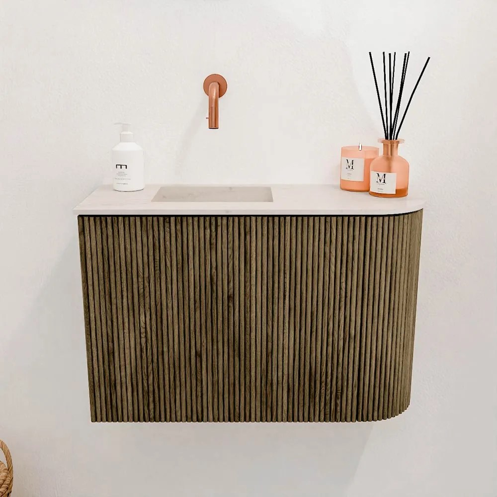 Mondiaz Joya DLux 60cm toiletmeubel ronding rechts dusk met wastafel faye links zonder kraangat meli