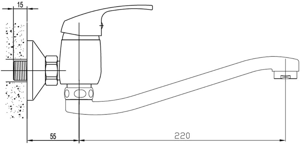 Aqualine 35 wastafelkraan met gebogen uitloop 22cm hartafstand 15cm chroom
