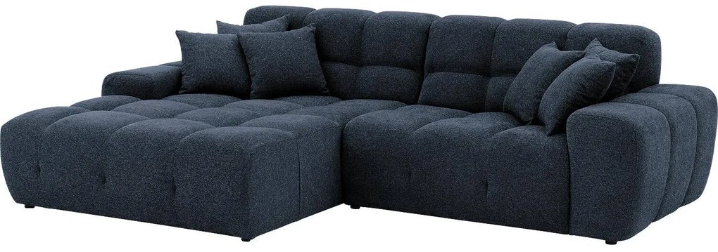 Goossens Excellent Bank Kubus - 40 X 40 Cm Stiksel blauw, stof, 1,5-zits, modern design met chaise longue links