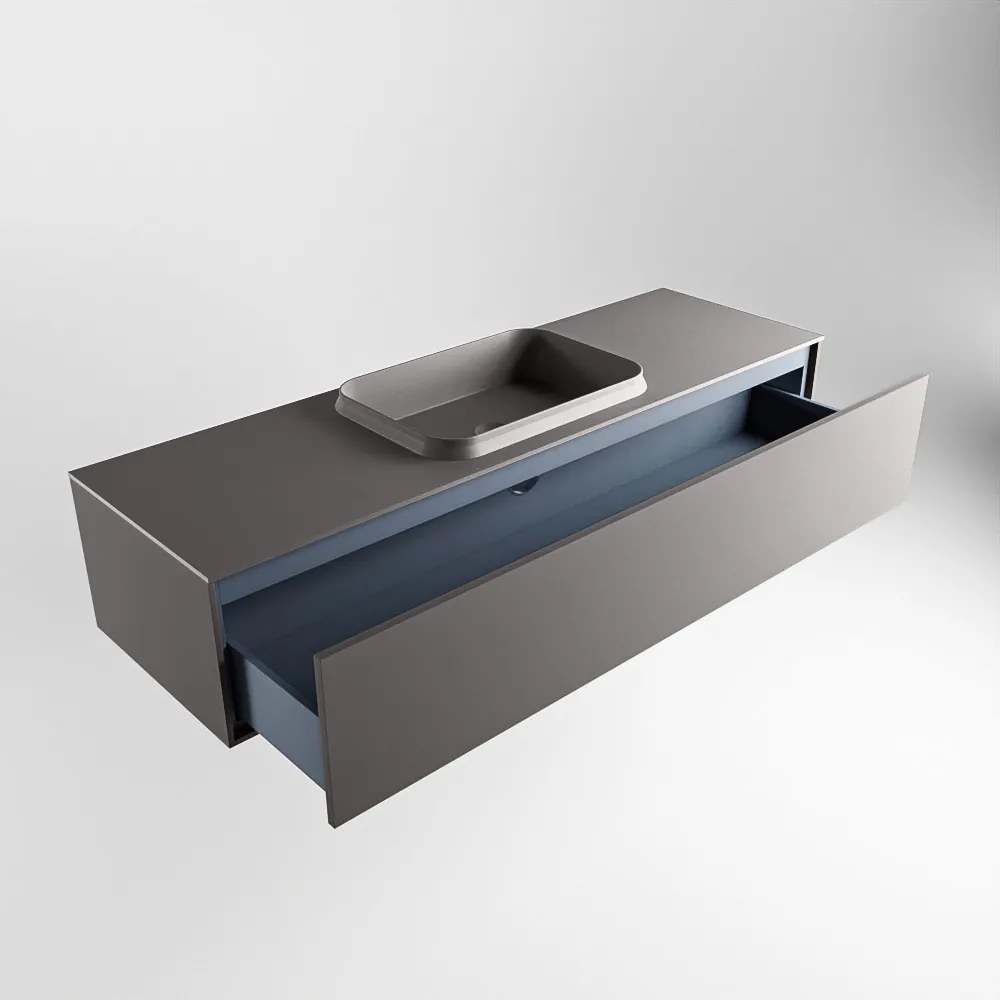 Mondiaz Erin 150cm badmeubel Dark Grey met 1 lade en donkergrijze wastafel midden zonder kraangaten