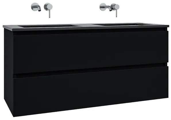 Adema Chaci Badkamermeubelset - 120x46x57cm - 2 keramische wasbakken zwart - zonder kraangaten - 2 lades - mat zwart SW1212777/SW773933