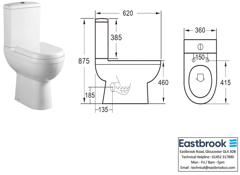 Eastbrook Dura Comfort toiletpot met vortex spoeling wit glans