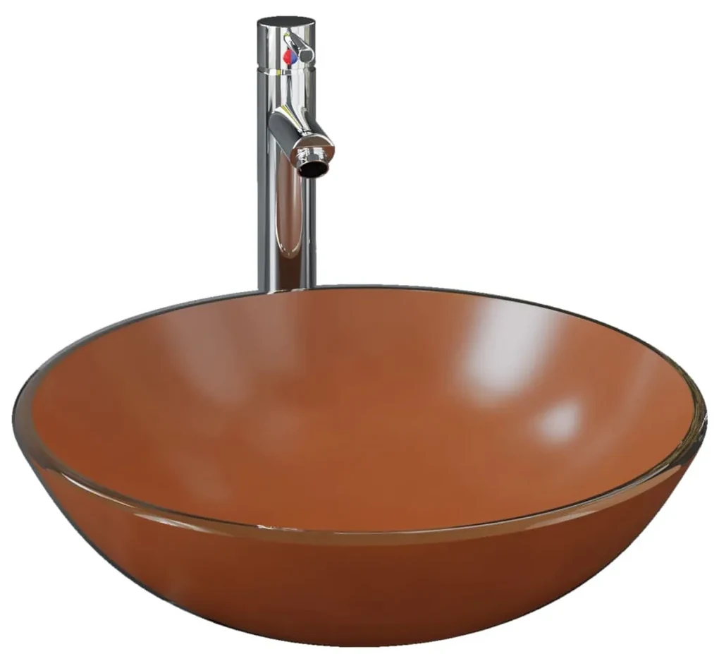 vidaXL Wastafel met kraan en pop-up afvoer gehard glas bruin