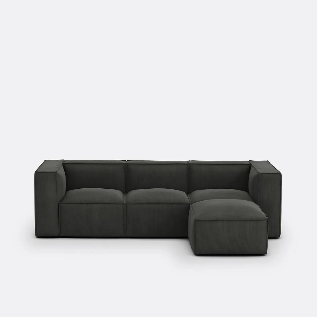 Modulaire bank, 3-zit en poef, ribfluweel, Seven