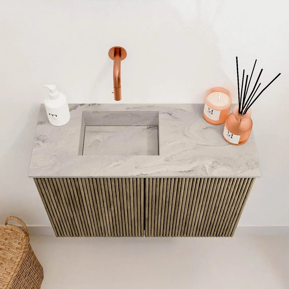 Mondiaz Joya DLux 60cm toiletmeubel dusk met wastafel faye links zonder kraangat glace