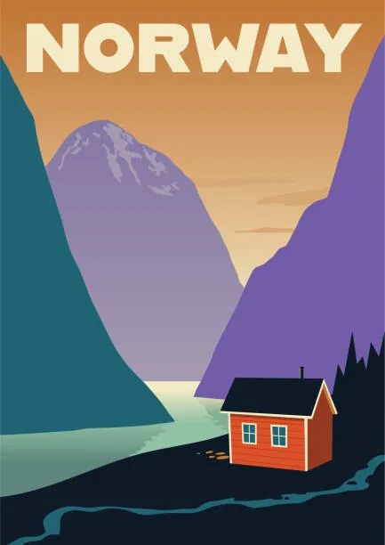 Ilustratie Norway Travel Poster, Colin Schot Klotzbach