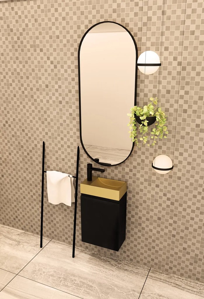 MD Interior Blessed toiletmeubel zwart mangohout links met fontein mat goud links
