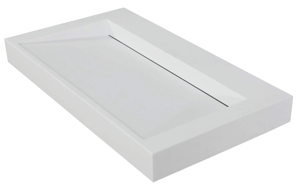 Muebles Calas badmeubel ribbelfront 80cm warm eiken met solid surface wastafel zonder kraangat