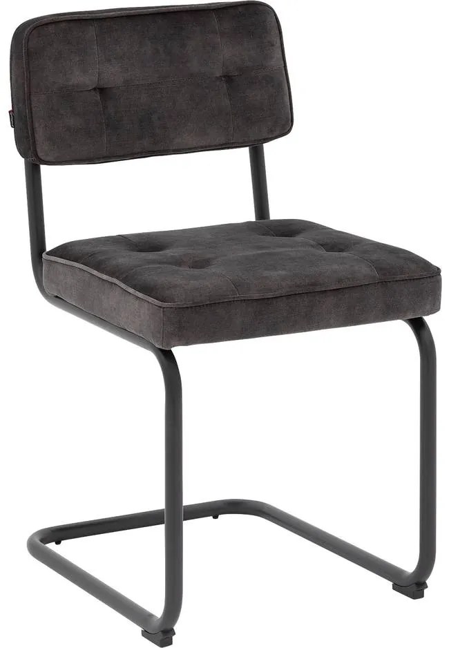 Goossens Basic Eetkamerstoel Freek zwart velvet stof leuning, urban industrieel